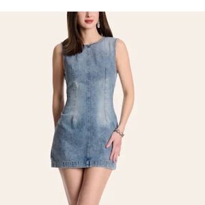 Washed Blue Denim Sleeveless Dress